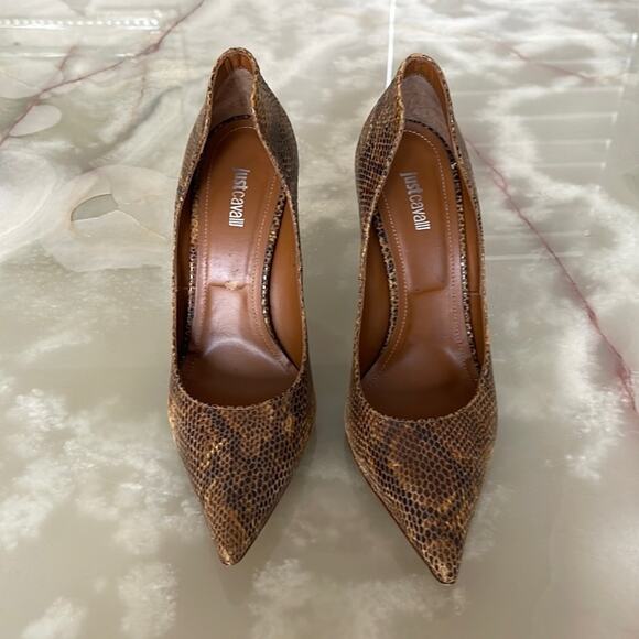 Just Cavalli  Women Shoes Heel Pumps Pointed Toes Snakeskin Stiletto Brown SZ 39 - Picture 3 of 11